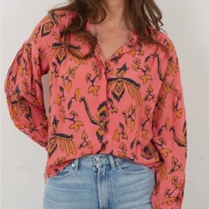 ba&sh Coral Pink Floral Button-Down Shirt